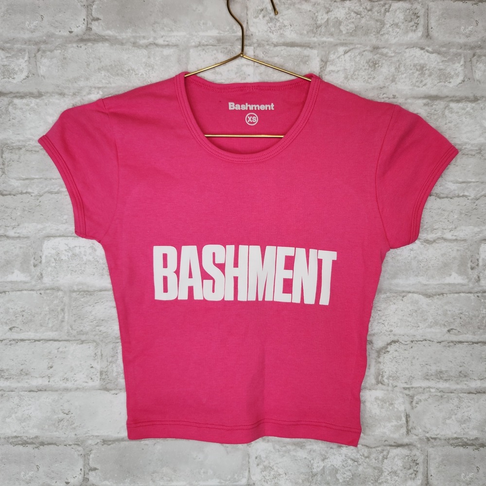 Bashment Hot Pink Graphic Baby Tee Crop Top Y2K Streetwear XS